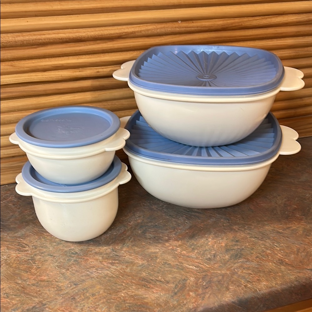 Tupperware Blue and White Kitchen Serving Bowl Set